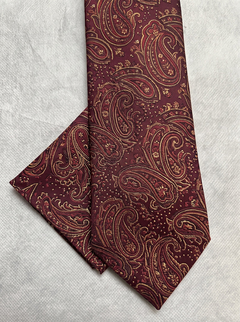 The Sydenham Claret Paisley Silk Tie - fabric detail