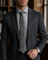 The Regent Silver Paisley Tie - lifestyle shot