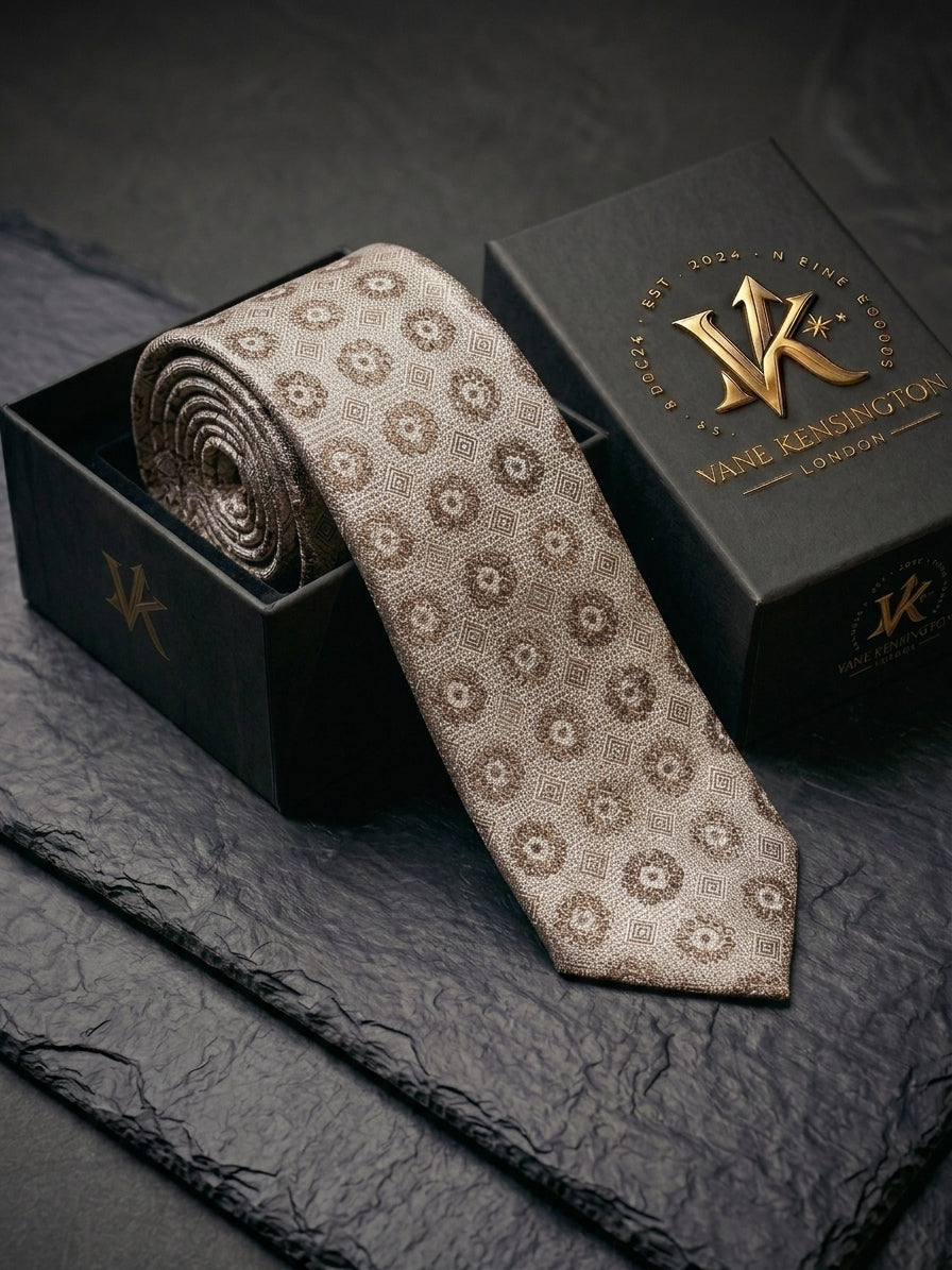 Taupe & Silver Floral Jacquard Tie