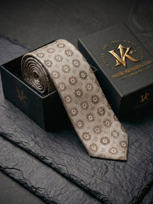Taupe & Silver Floral Jacquard Tie