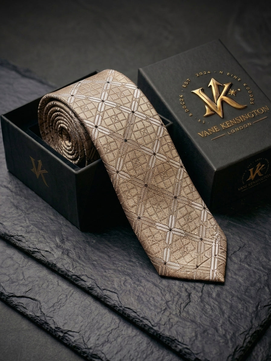 Gold Geometric Jacquard Silk Tie