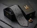 The Regent Silver Paisley Tie - Vane Kensington silk tie