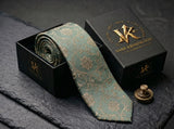 Sage Brocade Floral Tie - Vane Kensington silk tie