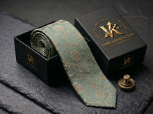 Sage Brocade Floral Tie