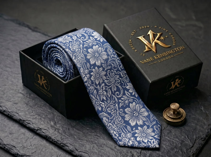 Floral Brocade Navy & Silver Tie