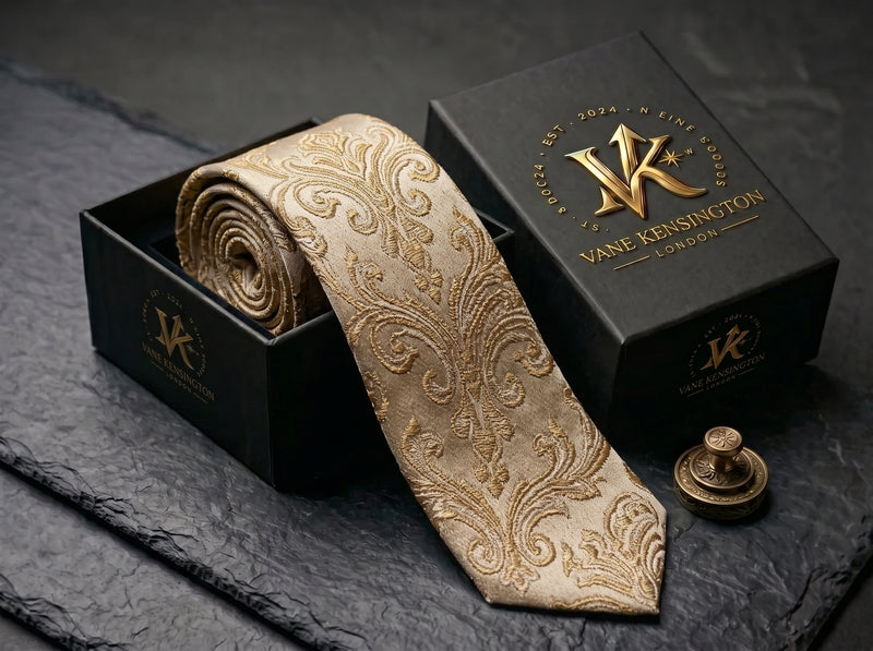 Champagne Gold Baroque Damask Tie