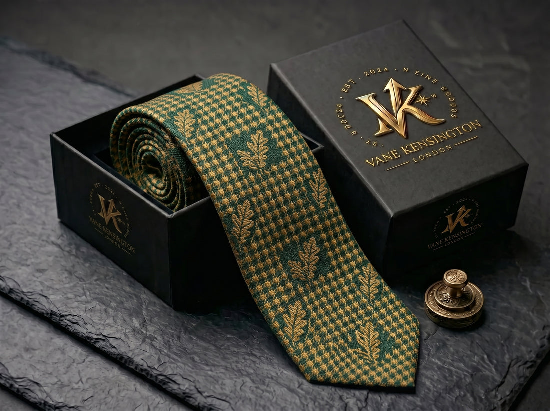 Sherwood Houndstooth Oak Tie - Vane Kensington silk tie