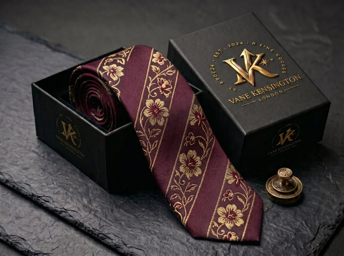 The Highgrove Burgundy Floral Tie - Vane Kensington silk tie