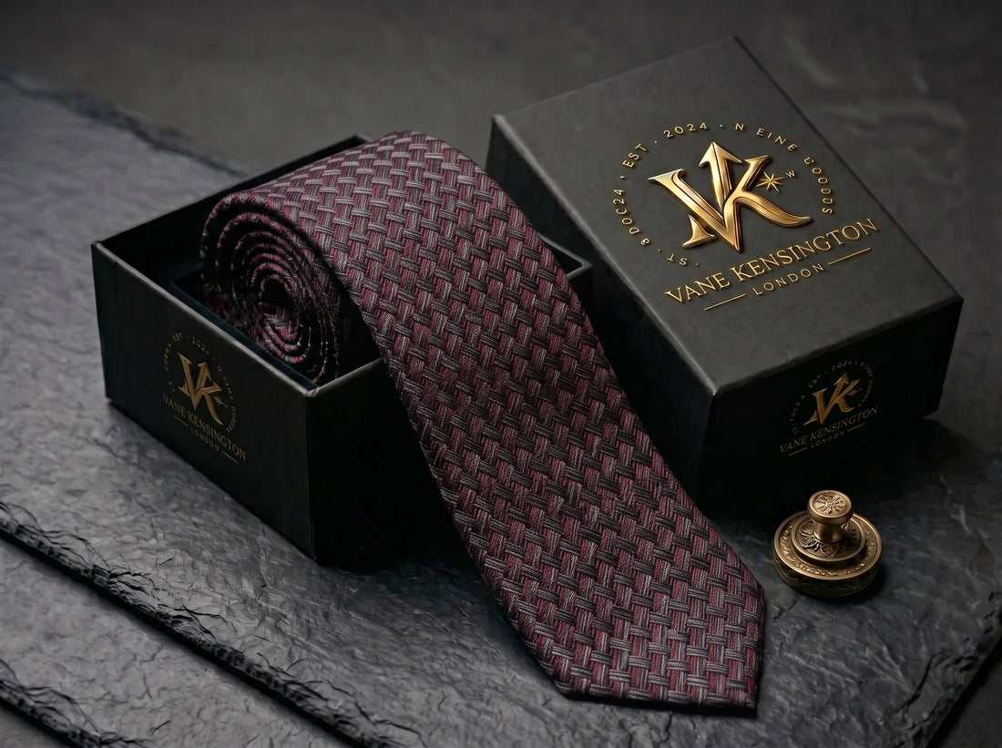 The Westminster Burgundy Basketweave Tie - Vane Kensington silk tie