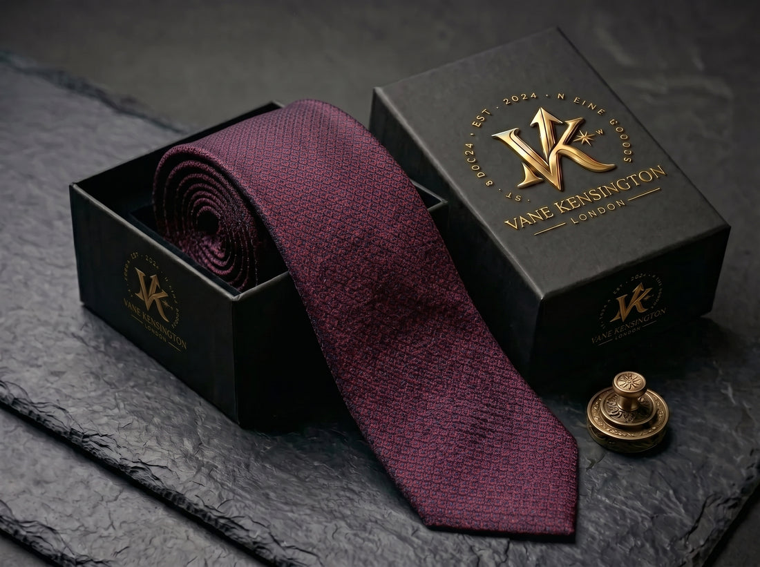 The Knightsbridge Navy and Burgundy Lattice Tie - Vane Kensington silk tie