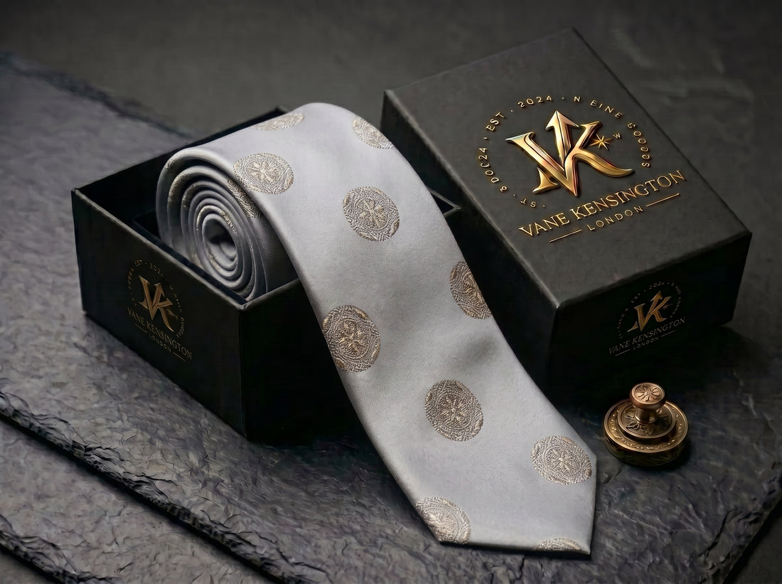 Sovereign Silver Rosette Tie - Vane Kensington silk tie