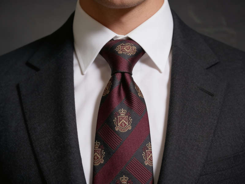 Crested Regimental Charcoal & Crimson Tie