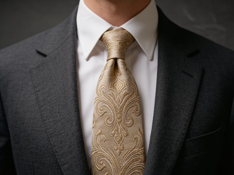 Champagne Gold Baroque Damask Tie