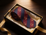 Ascot Stirrup Striped Tie rolled in a gift box, close detail of the silk weave