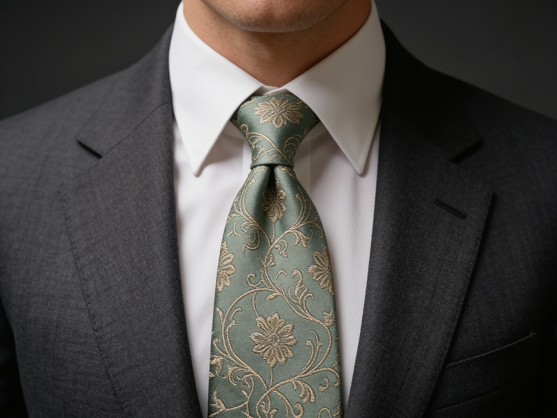 Sage Brocade Floral Tie