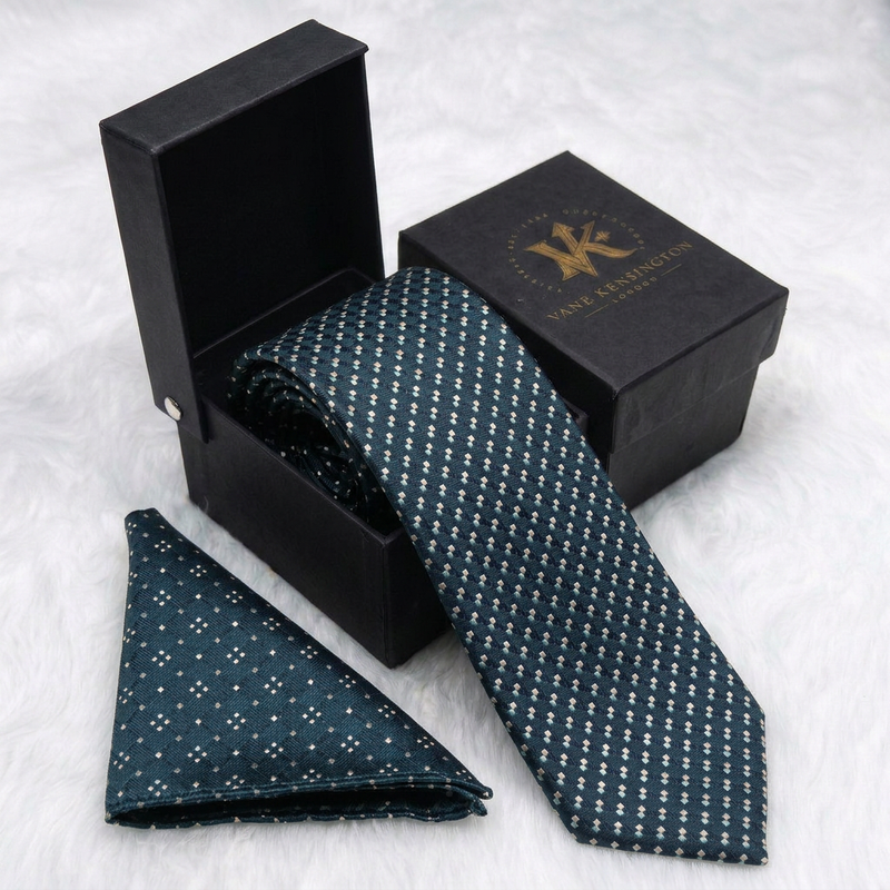The Bloomsbury Dash Silk Tie in gift box with matching pocket square