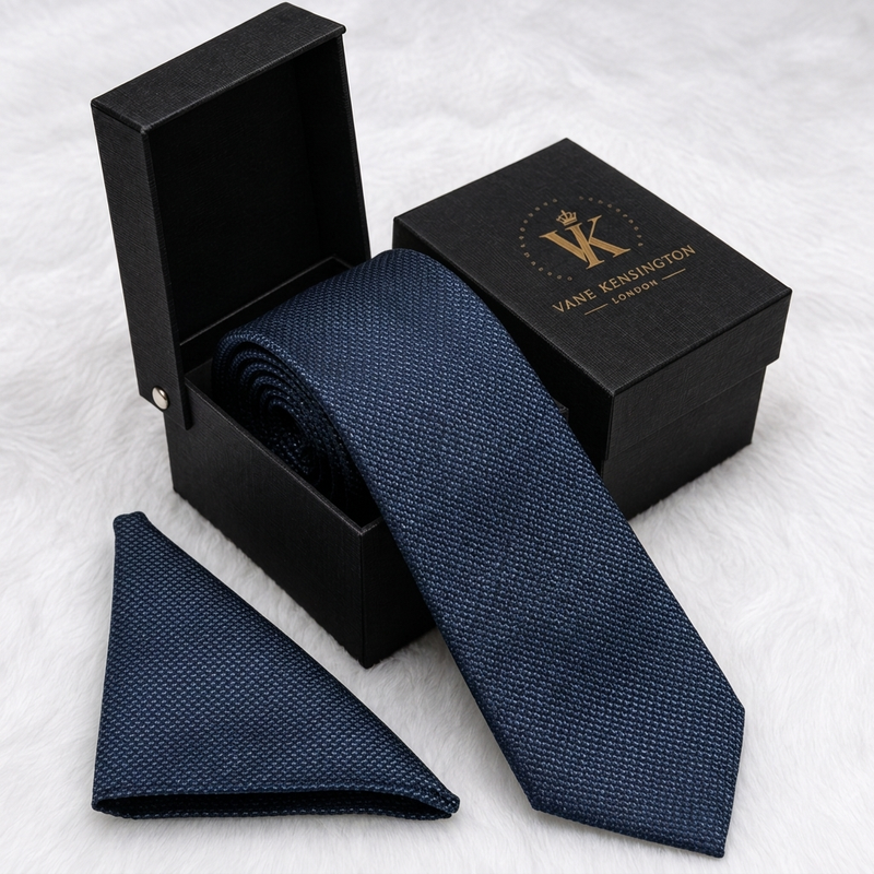 The Leytonstone Navy Honeycomb Silk Tie - box