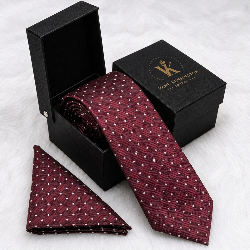 Paddington Burgundy Basketweave Silk Tie - box