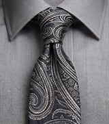 The Regent Silver Paisley Tie - close-up of silk weave