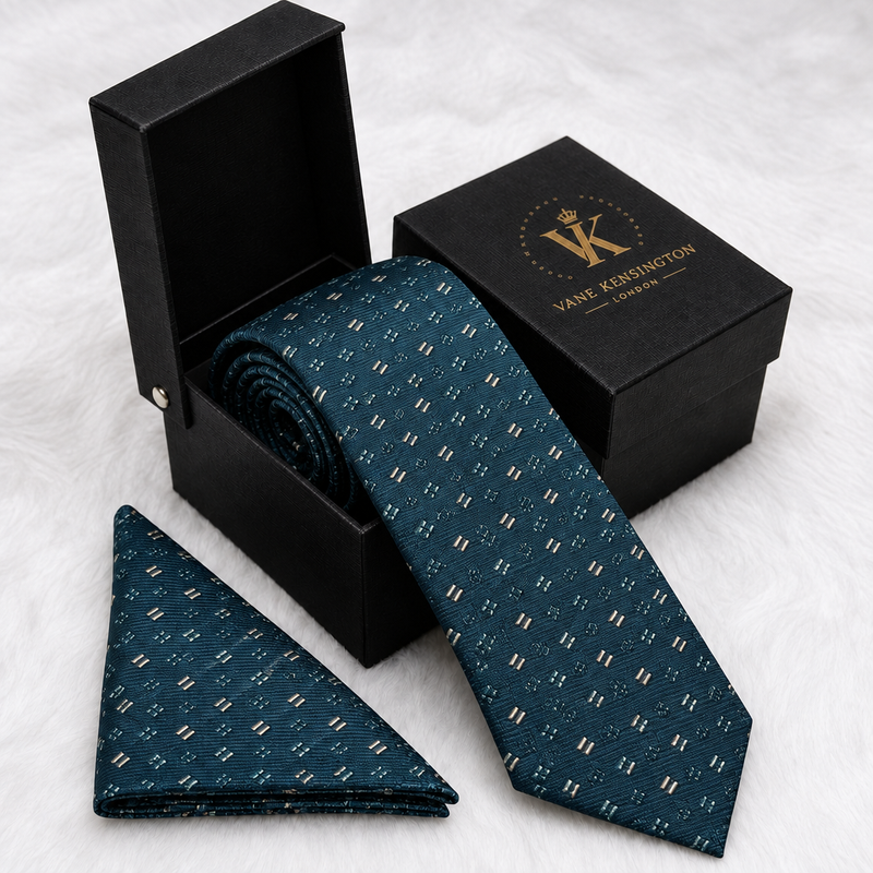 Sidcup Petrol Windowpane silk tie box