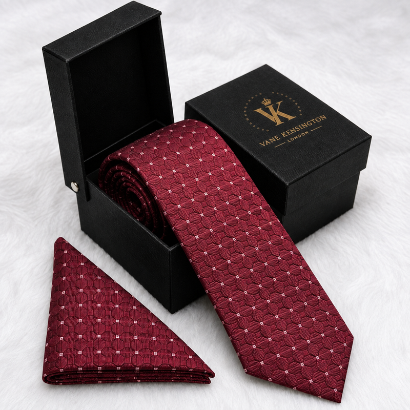 Southwark Burgundy Check Dot silk tie box