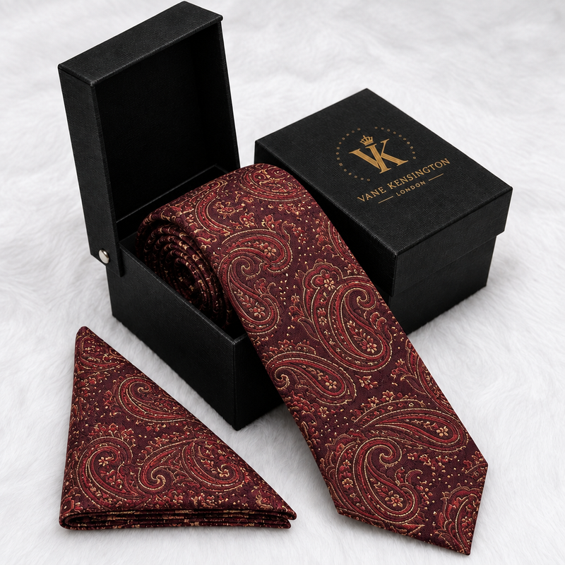 St James's Claret Paisley silk tie box