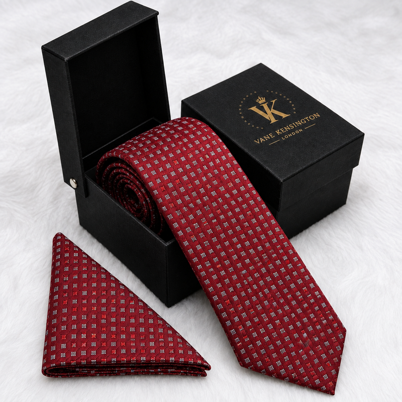 Stockwell Scarlet Diamond Dot silk tie box
