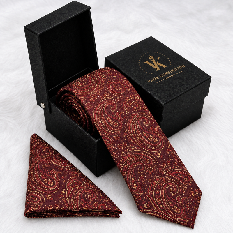Surbiton Burgundy Paisley silk tie box