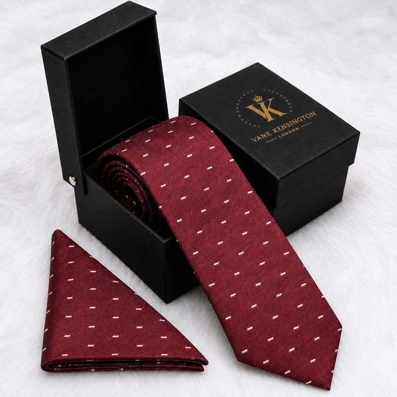 Victoria Burgundy Herringbone silk tie box