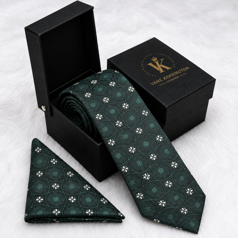Wandsworth Forest Green Medallion silk tie box