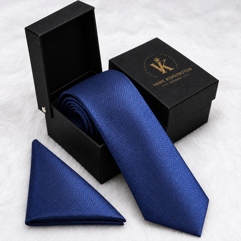 Wanstead Navy Herringbone silk tie box