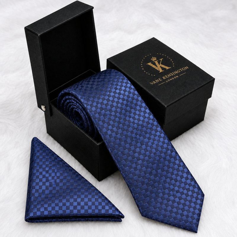 Wapping Navy Checkerboard silk tie box