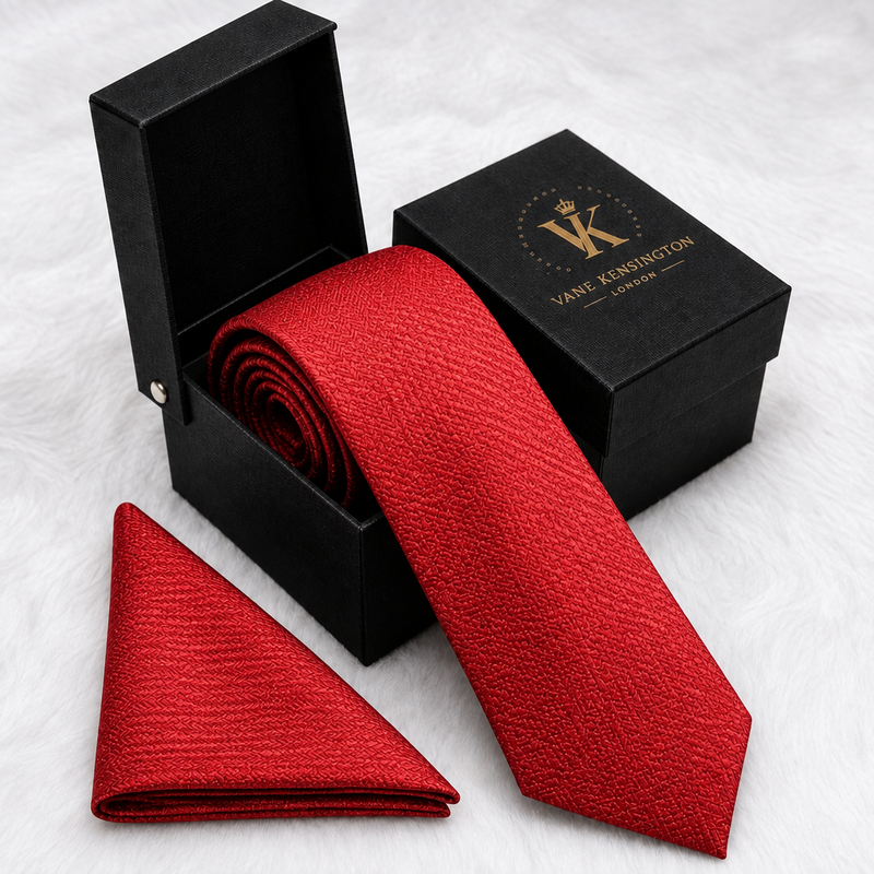Woolwich Scarlet Herringbone silk tie box